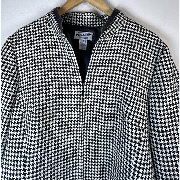 Pendleton Women's Vintage Houndstooth leather trim Zip wool Blazer Jacket 14 - Picture 4 of 12